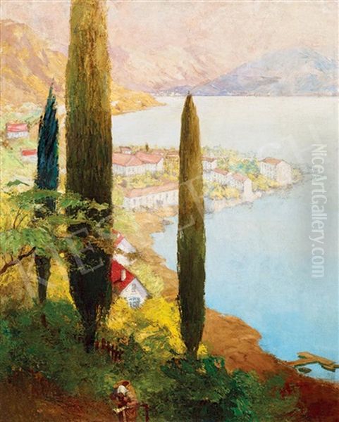 Lugano Oil Painting by Gyula Hary