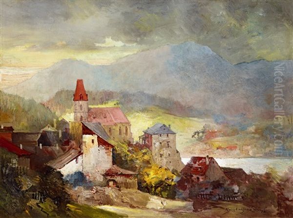 Village In The Alps (weisskirchen, Austria) Oil Painting by Gyula Hary