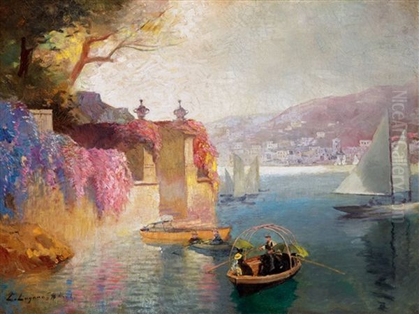 Lake By Lugano Oil Painting by Gyula Hary