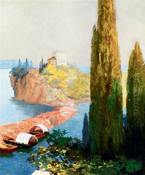 Italina Landscape (lake Garda) Oil Painting by Gyula Hary