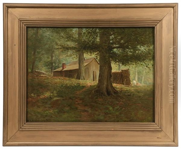 Upstate New York Forest Cabin With Woodpile In Summer Oil Painting by Dubois Fenelon Hasbrouck