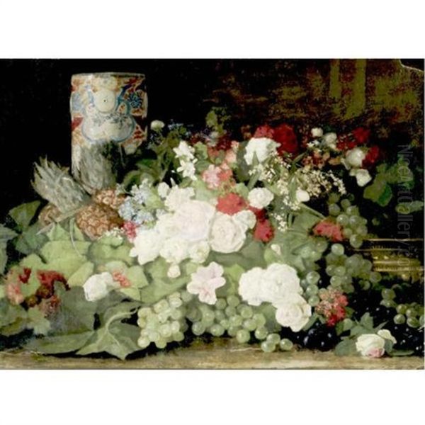 Still Life With Flowers, Grapes And Vase Oil Painting by Dubois Fenelon Hasbrouck