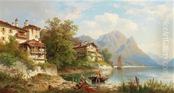 Motiv Aus Gandria Am Lago Di Lugano [scene In Gandria On The Shores Of Lake Lugano] Oil Painting by Carl Hasch