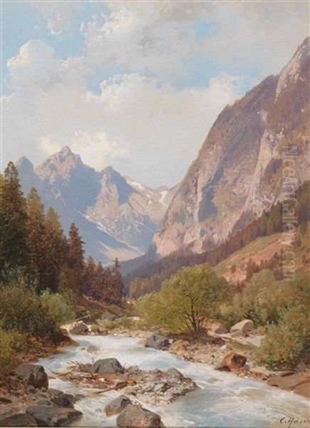 View Of The Dachstein Oil Painting by Carl Hasch