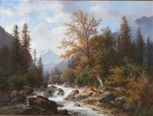 Mountain Stream In The Ramsau Oil Painting by Carl Hasch