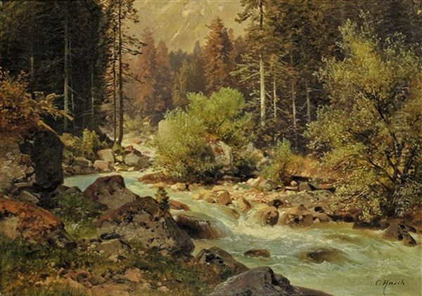 Untitled - Cool Mountain Stream Oil Painting by Carl Hasch