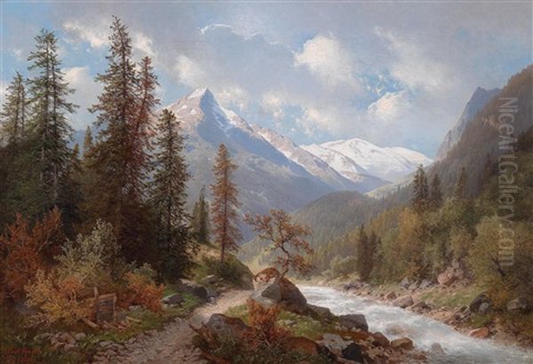 Motiv Bei Solden Mit Dem Stockgletscher, Otzthal Tirol Oil Painting by Carl Hasch