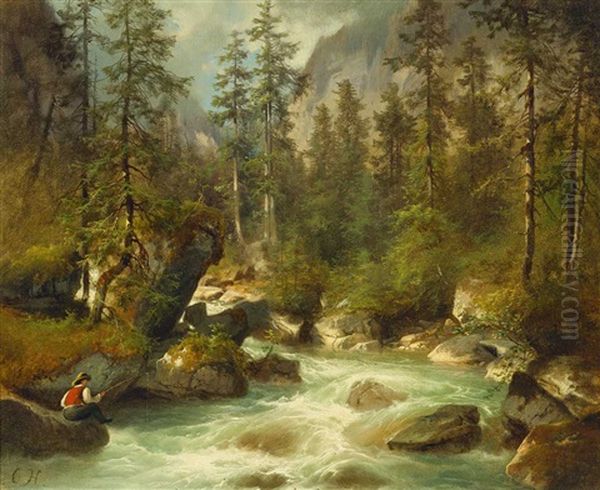 Am Waldbach ... Hallstadt Oil Painting by Carl Hasch