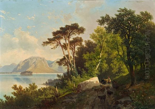 Lago Maggiore, Blick Auf Die Bucht Von Pallanza Oil Painting by Carl Hasch