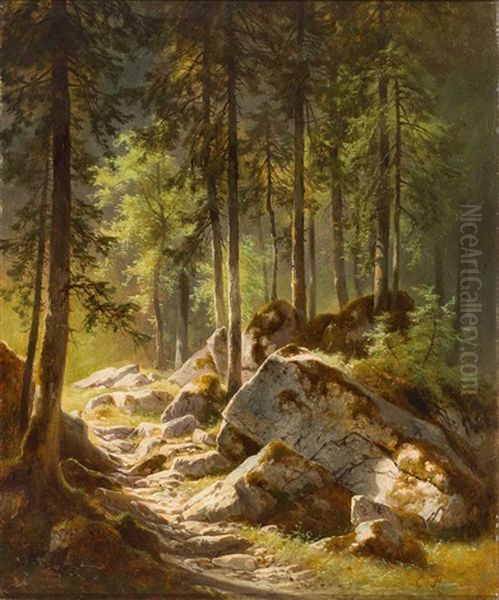 Lichtung Im Wald Mit Sonnigem Lichteinfall Oil Painting by Carl Hasch