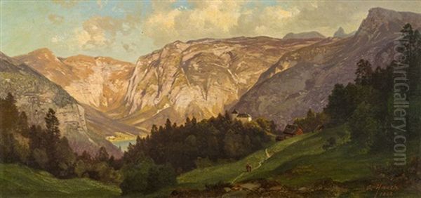 Blick Uber Das Graberfeld Am Hallstatter Salzberg Oil Painting by Carl Hasch