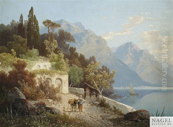 Sommerliche Landschaft Am Luganer See Oil Painting by Carl Hasch