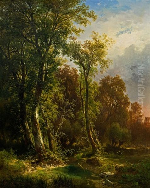 Waldlandschaft Mit Reh Oil Painting by Carl Hasch