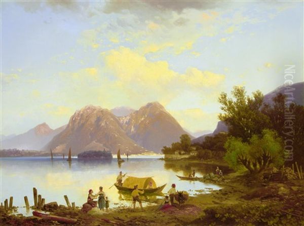 View Of Lake Maggiore Oil Painting by Carl Hasch