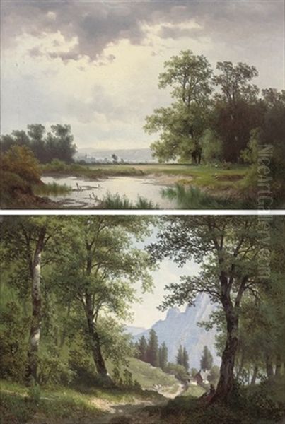 Molie Bai Ebensee (+ Nach Dem Regem; Pair) Oil Painting by Carl Hasch