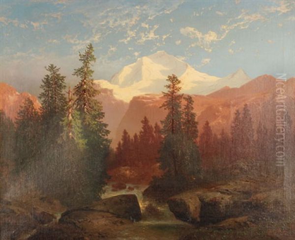 Osterreichische Gebirgslandschaft Oil Painting by Carl Hasch