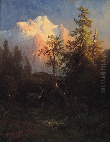 Alpengluhen Oil Painting by Carl Hasch