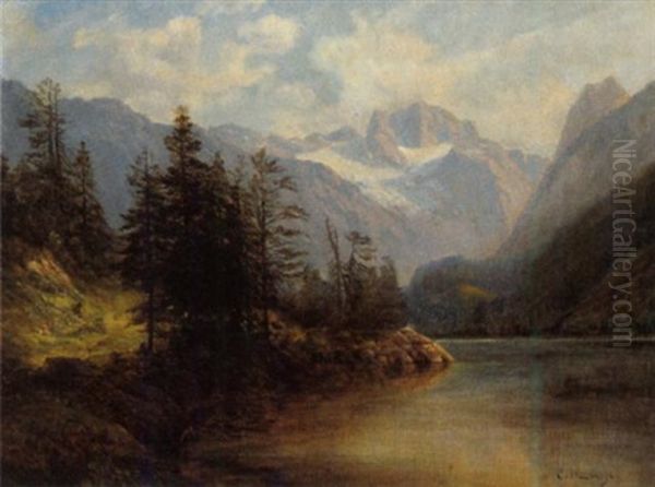 Blick Uber Den Gosausee Auf Den Oberen Dachstein Oil Painting by Carl Hasch