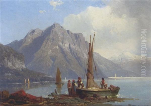 Ein Alpensee Oil Painting by Carl Hasch