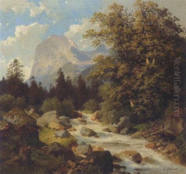 Ramsaubach Mit Den Muhlsturzhornern Oil Painting by Carl Hasch