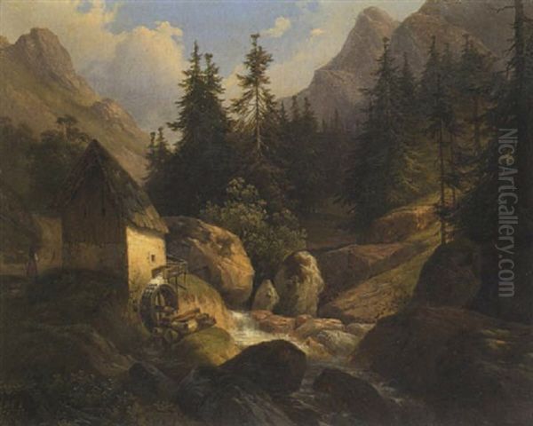 Alte Muhle Am Gebirgsbach Oil Painting by Carl Hasch