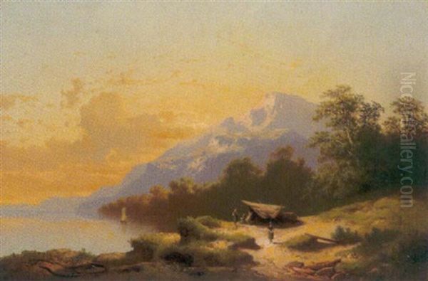 Gebirgige Seelandschaft In Der Abendsonne Oil Painting by Carl Hasch