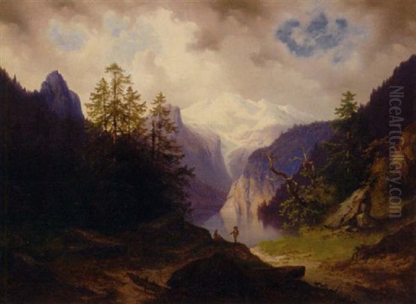 Hochgebirgslandschaft Oil Painting by Carl Hasch