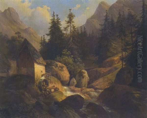 Alte Muhle Am Gebirgsbach Oil Painting by Carl Hasch