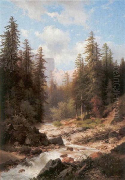 Motiv Am Pragser Wildbach Mit Dem Seekofel, In Tirol Oil Painting by Carl Hasch