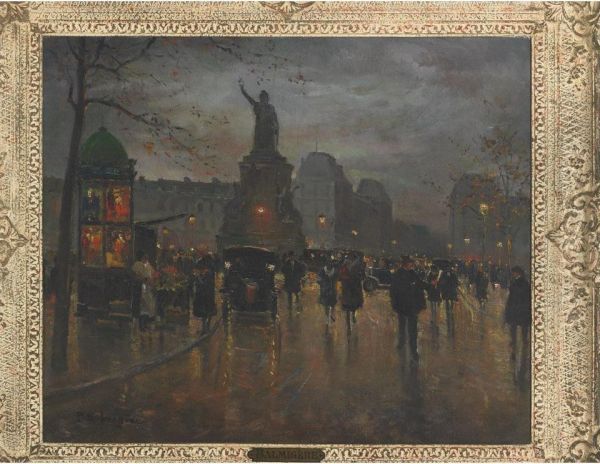 A Square In Paris Oil Painting by Paul Marcel Balmigere