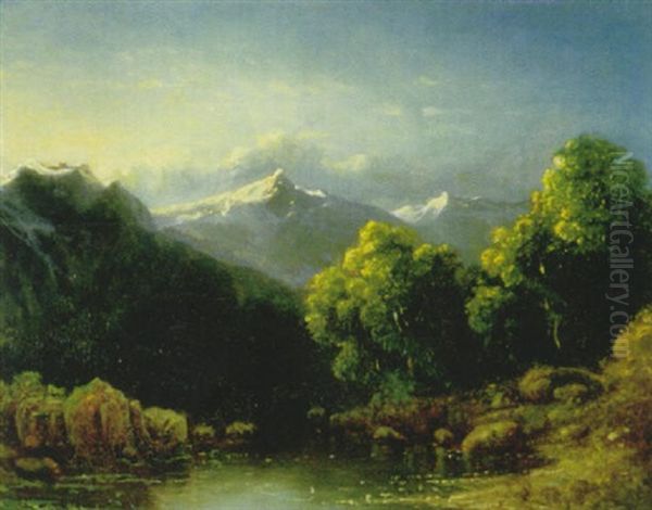 Der Bergsee Oil Painting by Carl Hasch