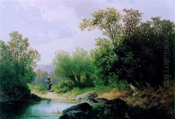 An Der Schlitza In Karnten Oil Painting by Carl Hasch