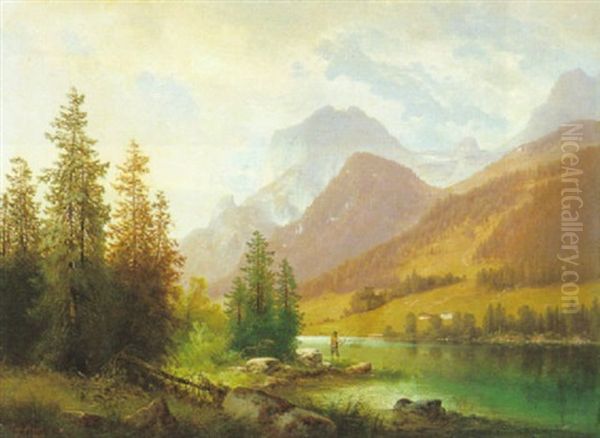 Fischer Am Gebirgssee Oil Painting by Carl Hasch