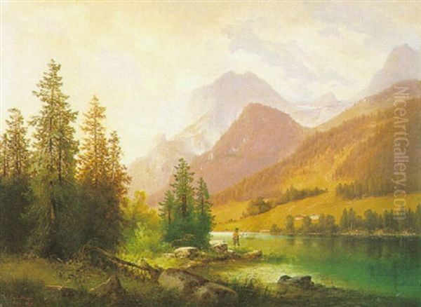 Fischer Am Gebirgssee Oil Painting by Carl Hasch