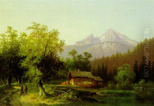 Blick Zum Watzmann Von Berchtesgaden Aus Oil Painting by Carl Hasch