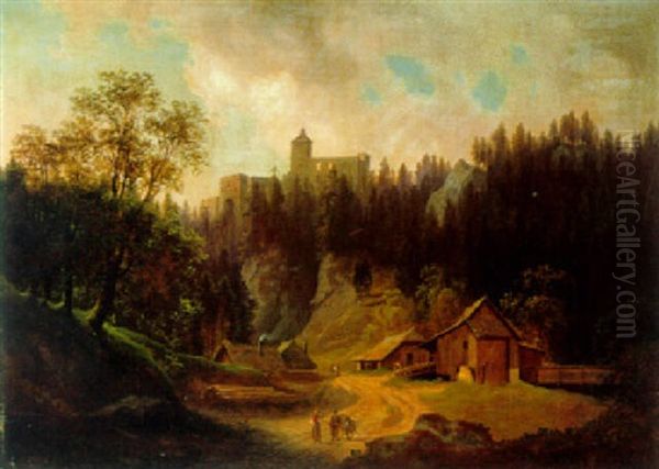 Blick Auf Die Ruine Gutenstein In Niederosterreich Oil Painting by Carl Hasch