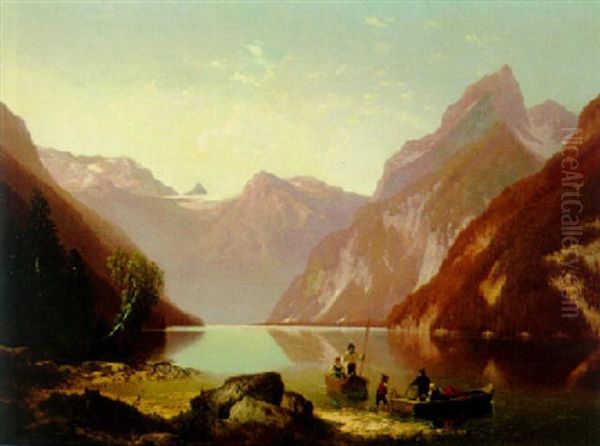 Motiv Vom Konigsee Mit St. Bartholoma Im Hintergrund Oil Painting by Carl Hasch