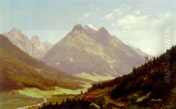 Blick Auf Ein Weites Gebirgstal Oil Painting by Carl Hasch