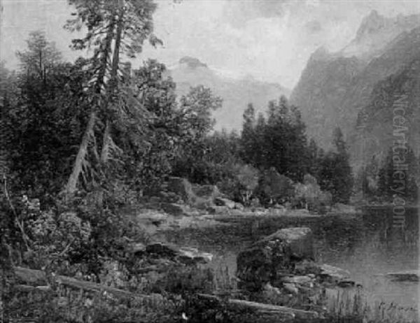 Bergsee Oil Painting by Carl Hasch