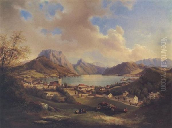 Gmunden Oil Painting by Carl Hasch