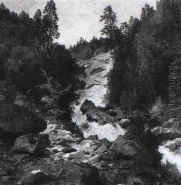 Der Strubbfall Bei Hallstatt Oil Painting by Carl Hasch