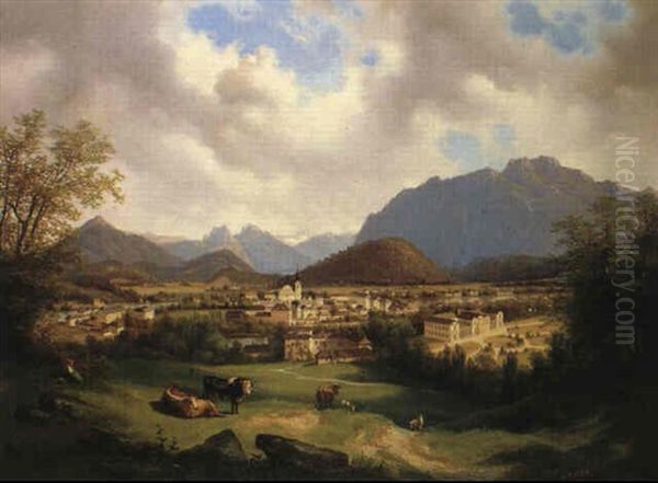 Blick Auf Bad Ischl Oil Painting by Carl Hasch