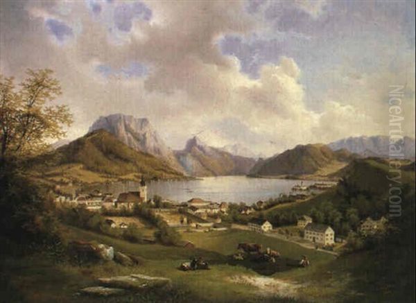 Blick Auf Gmunden Am Traunsee Oil Painting by Carl Hasch