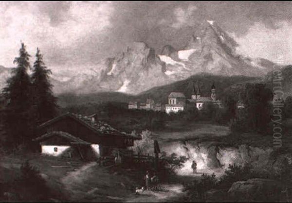 Blick Auf Berchtesgaden Oil Painting by Carl Hasch