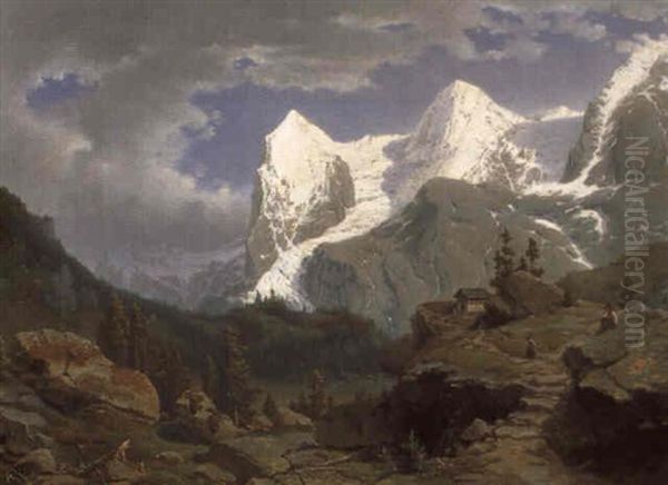 Auf Der Hochalm Mit Blick Auf Den Eiger Und Monch In Der    Schweiz Oil Painting by Carl Hasch