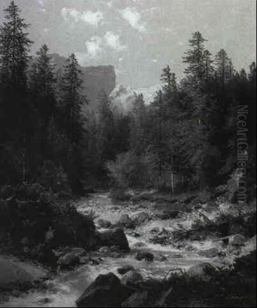 Mountain River Landscape Oil Painting by Carl Hasch