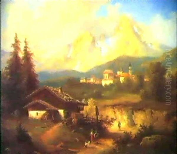 Blick Auf Berchtesgaden Oil Painting by Carl Hasch