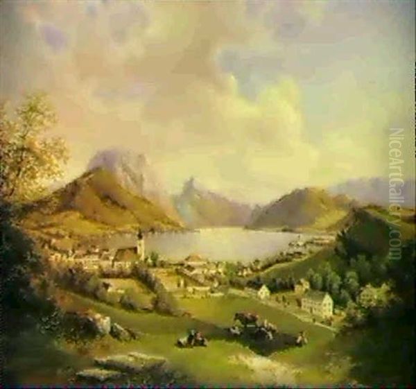 Blick Auf Gmunden Am Traunsee Oil Painting by Carl Hasch