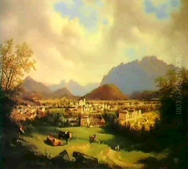 Blick Auf Bad Ischl Oil Painting by Carl Hasch