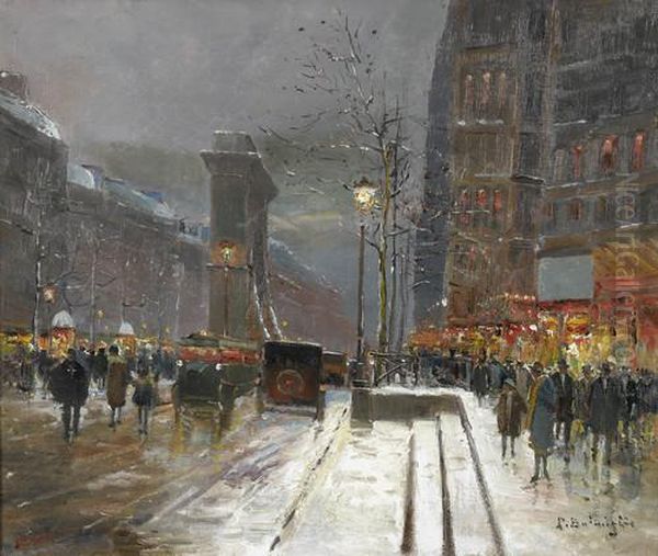 Nachtliche Strassenszene Mit Porte St-denis In Paris Oil Painting by Paul Marcel Balmigere